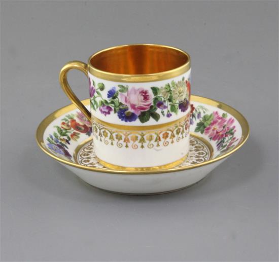 A Sevres porcelain coffee can and saucer, c.1820, diameter 13cm